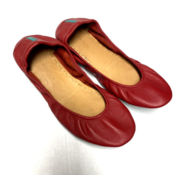 Tieks Ballet Flat Leather Round Toe Slip On Foldable Cardinal Red 9 - Picture 3 of 15